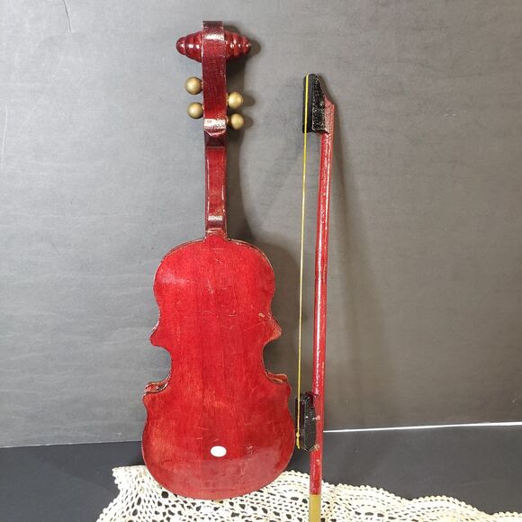 Vintage Faux Miniature Wooden Violin with Bow Shelf Decoration Decor 15" - Picture 2 of 12